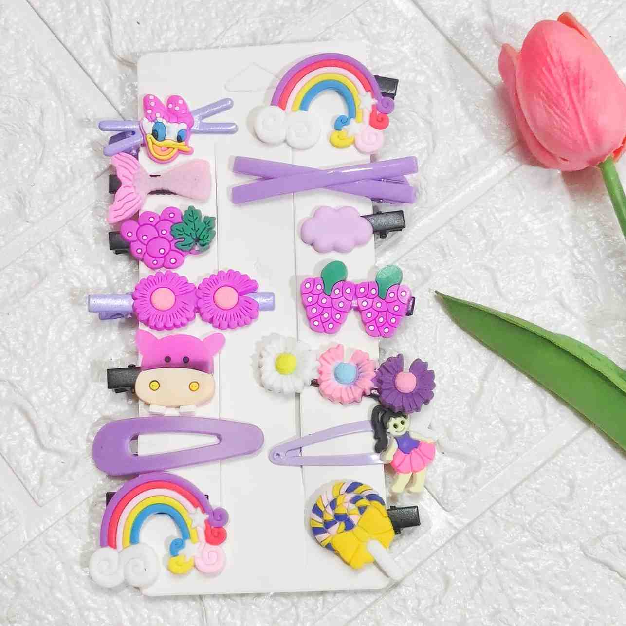Purple theme lightweight silicon designer hair clips for kids with cute stylish designs