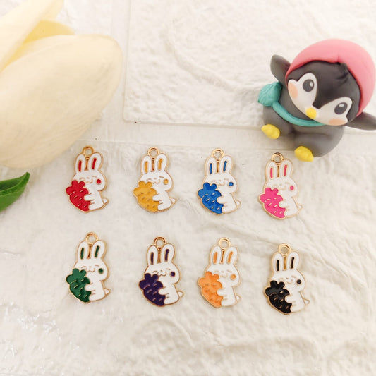 Cute rabbit with carrot enamel charm for jewelry making and DIY craft projects