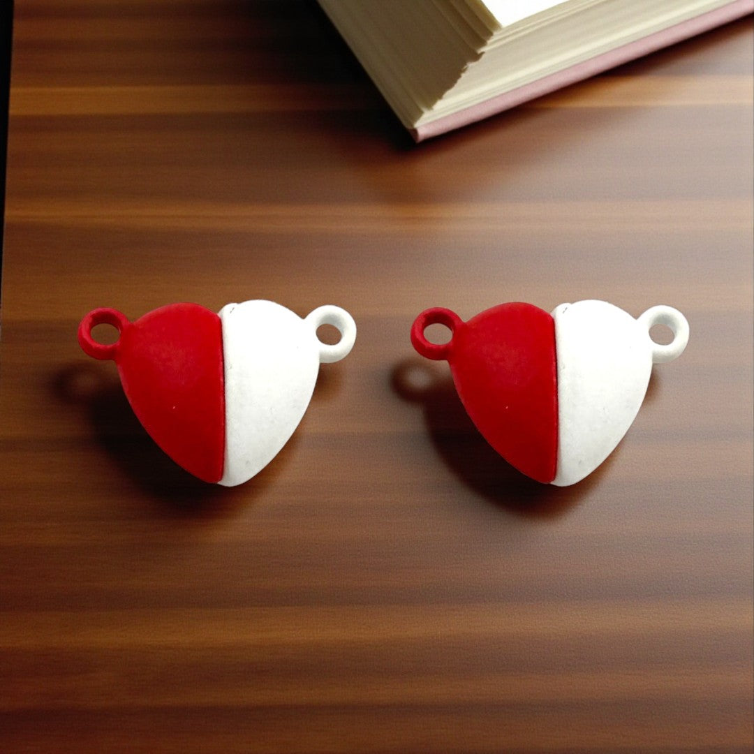 Red and White Heart Magnetic Charms – Cute split heart magnetic charm for couples or friends
