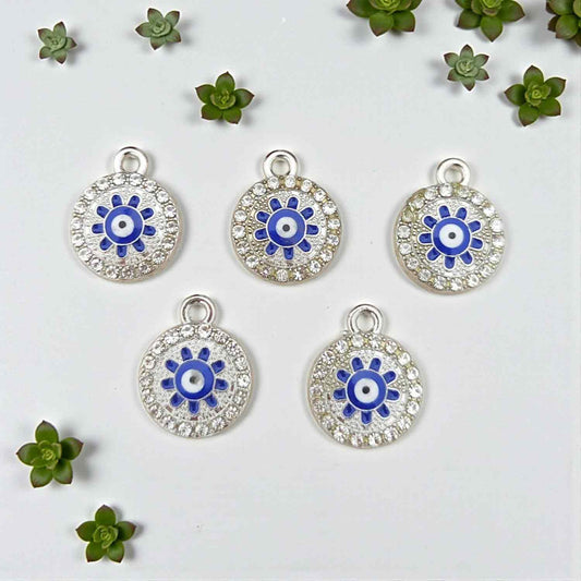 Rhinestone Round Evil Eye Charms