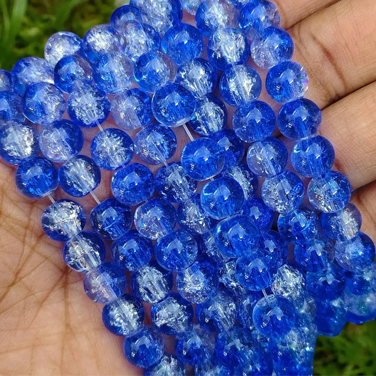 Royal Blue and White Multi Crackle Beads - 8mm - Eva Fashion and Craft
