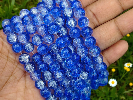 Royal blue and white crackle beads for jewelry making and DIY craft projects