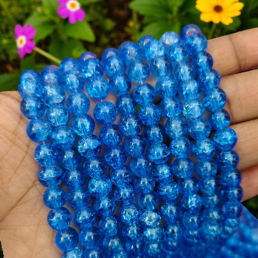Royal blue crackle beads with a shiny cracked-glass effect for jewelry making and DIY crafts