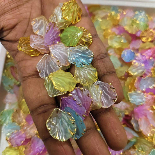 Multicolor Acrylic Shell Beads with Gold Border - 10 gms
