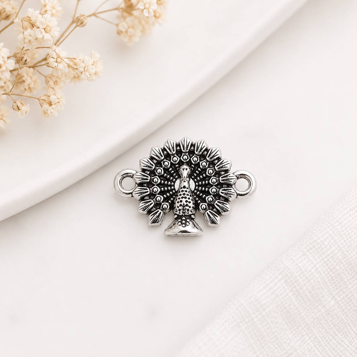 Silver Peacock Dual Hook Metal Charms