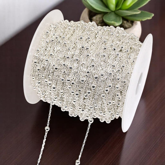 Beaded Ball chain for Jewellery Making - Silver (1 meter)