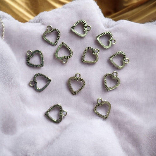 Silver Heart With Stripe Metal Charm