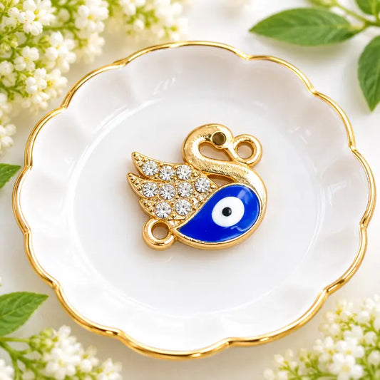 Stone Swan Charm with Evil Eye - Gold