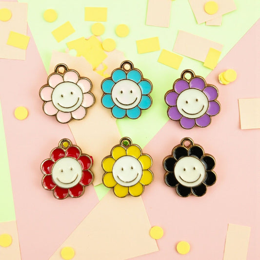 Sun Flower Enamel Charm for Jewellery Making - 1 Pc