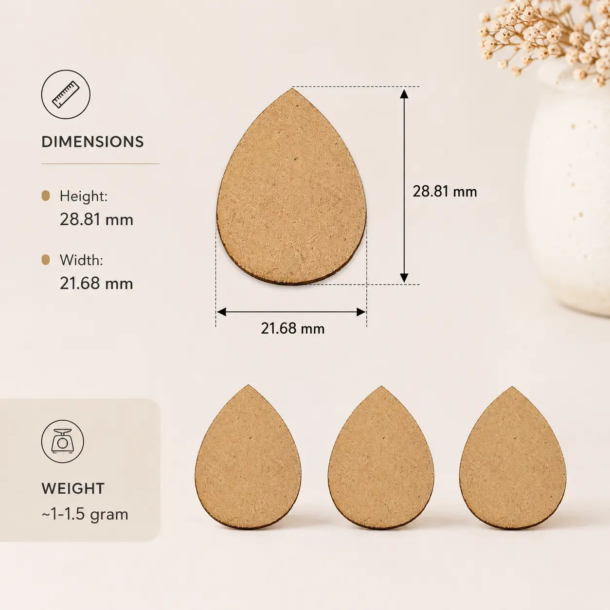 Tear Drop MDF Craft Cutout - 5 PC