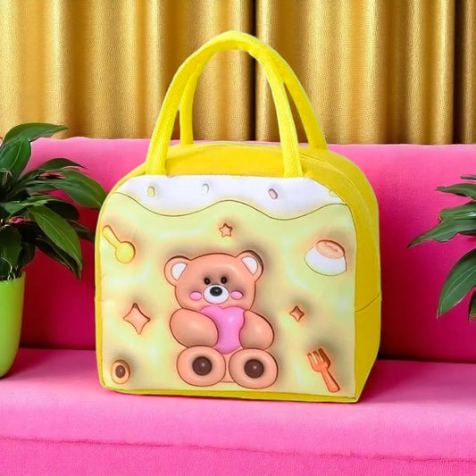 3D Cartoon Teddy Printed Insulated Leak proof Lunch Box Bag for Kids
