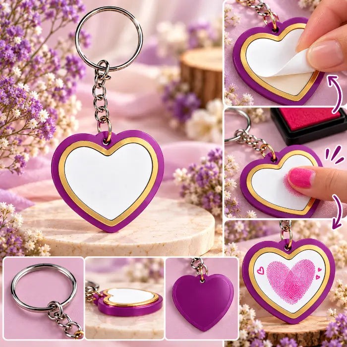 Thumbprint Heart Keychain - Pink