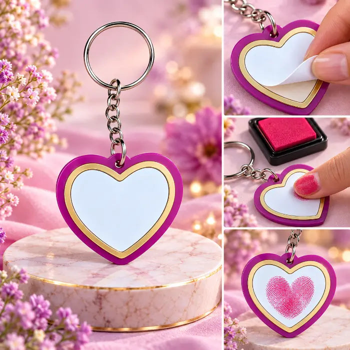 Thumbprint Heart Keychain - Pink