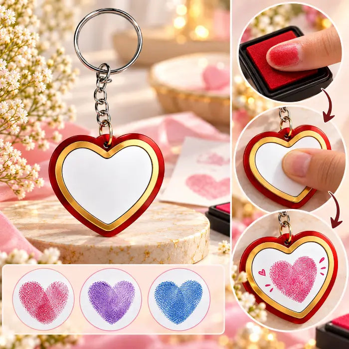 Thumbprint Heart Keychain - Red