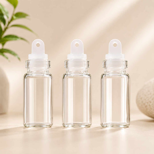Mini Transparent Clear Glass Bottles With Sealing Rubber Cover - 5 Pcs