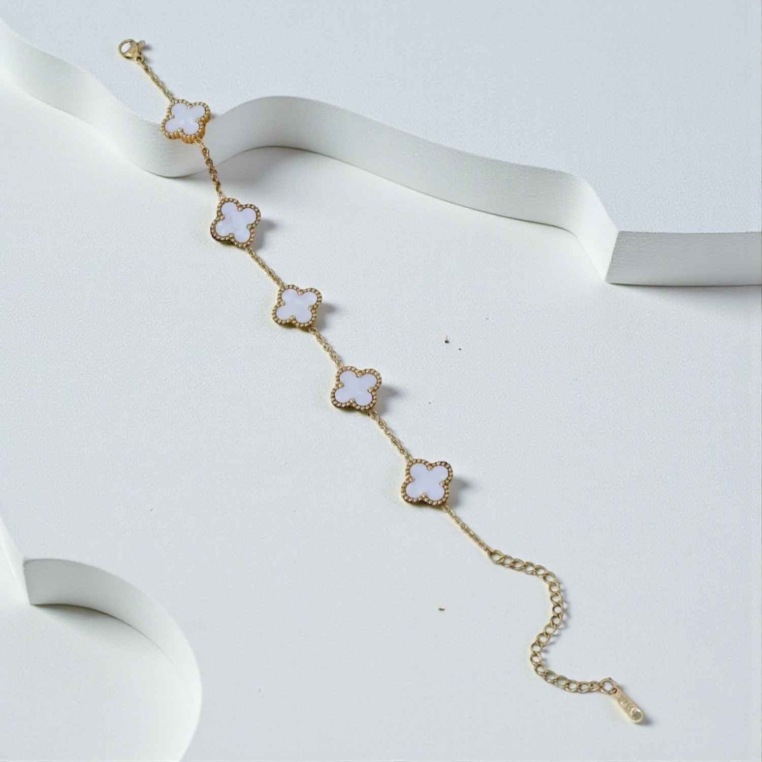 Trending Gold Plated Clover Bracelet (White) - 1 Pc