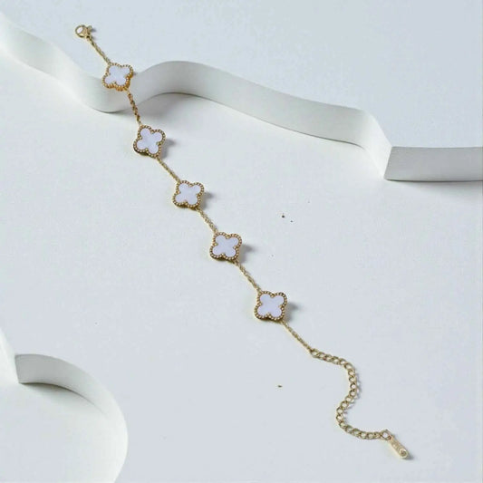 Trending Gold Plated Clover Bracelet (White) - 1 Pc
