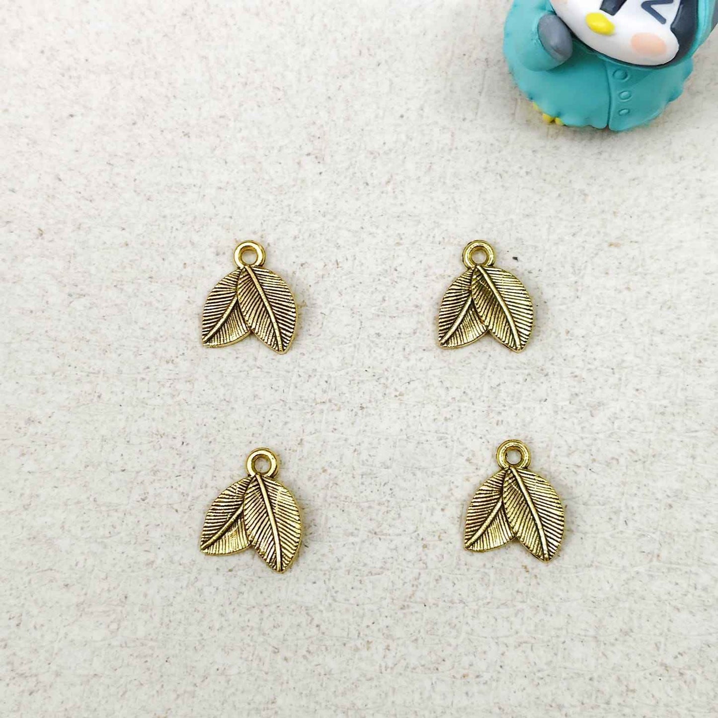 Twin Leaf Metal Charms Gold - 1 Pc