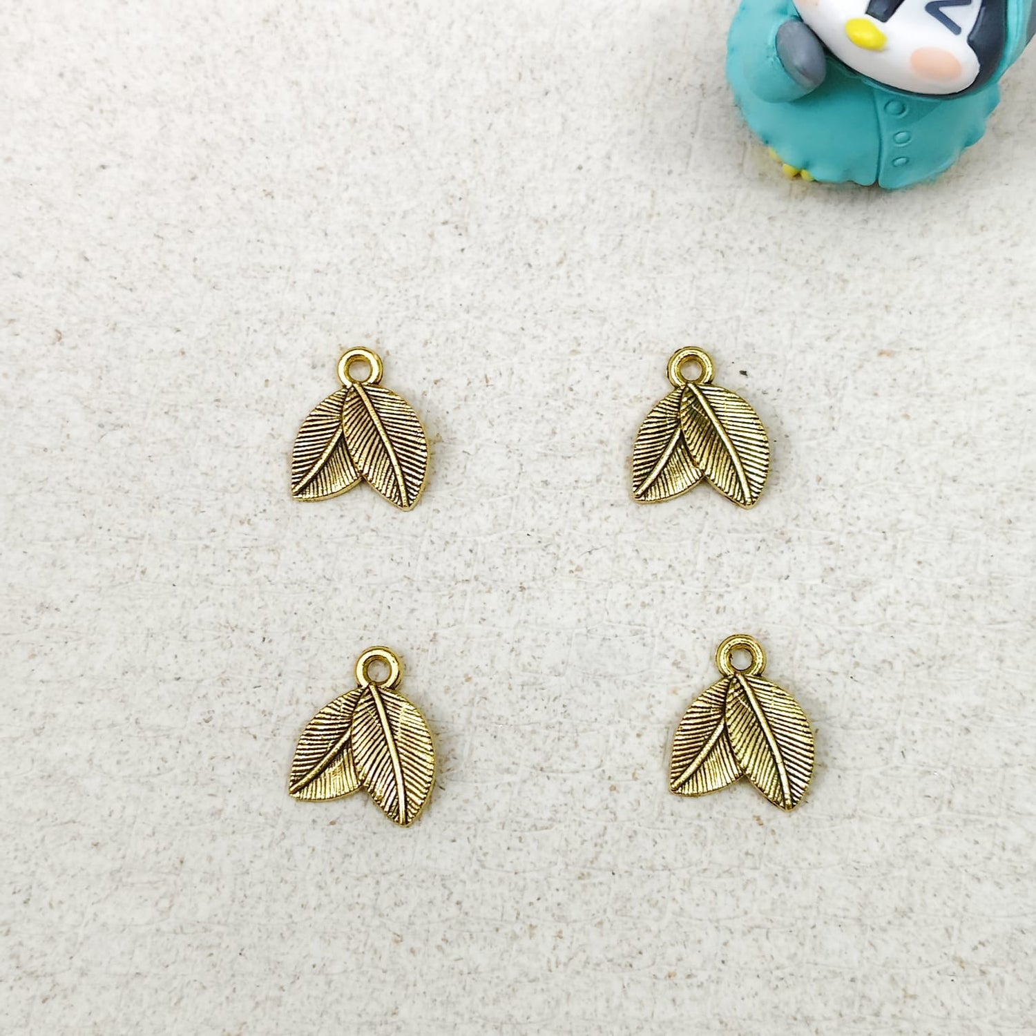 Twin leaf gold metal charm for jewellery making and handmade accessories