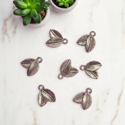Twin Leaf - Silver Metal Charm