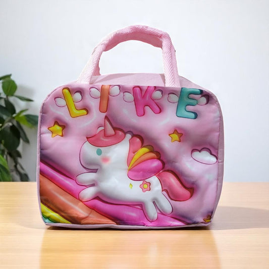 3D Cartoon Unicorn Printed Insulated Leak proof Lunch Box Bag for Kids