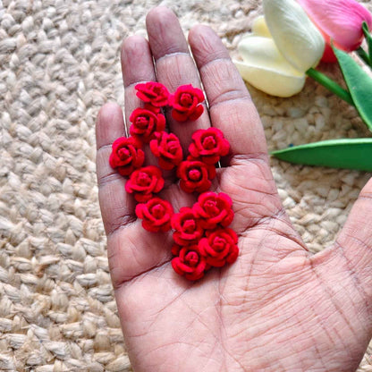 Acrylic Velvet Rose Flower - Red Color (Pack of 20 Pcs)