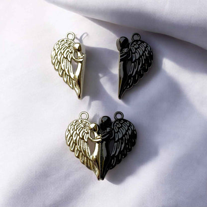 Couple Angel Silver and Black Heart Magnetic Charm