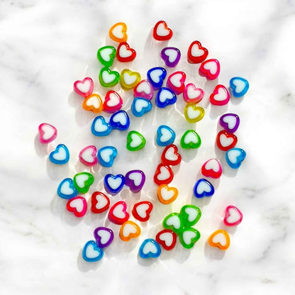 Acrylic Heart Bead Charm - 10 Pcs Mixed