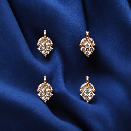 Delicate leaf-shaped charm studded with clear white AD stones, blending natural elegance with luxurious sparkle for necklaces and earrings.