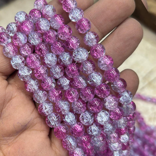 8mm crackle beads in wine white dual tone, ideal for DIY jewelry, bracelets, and craft projects with a bold and elegant finish.