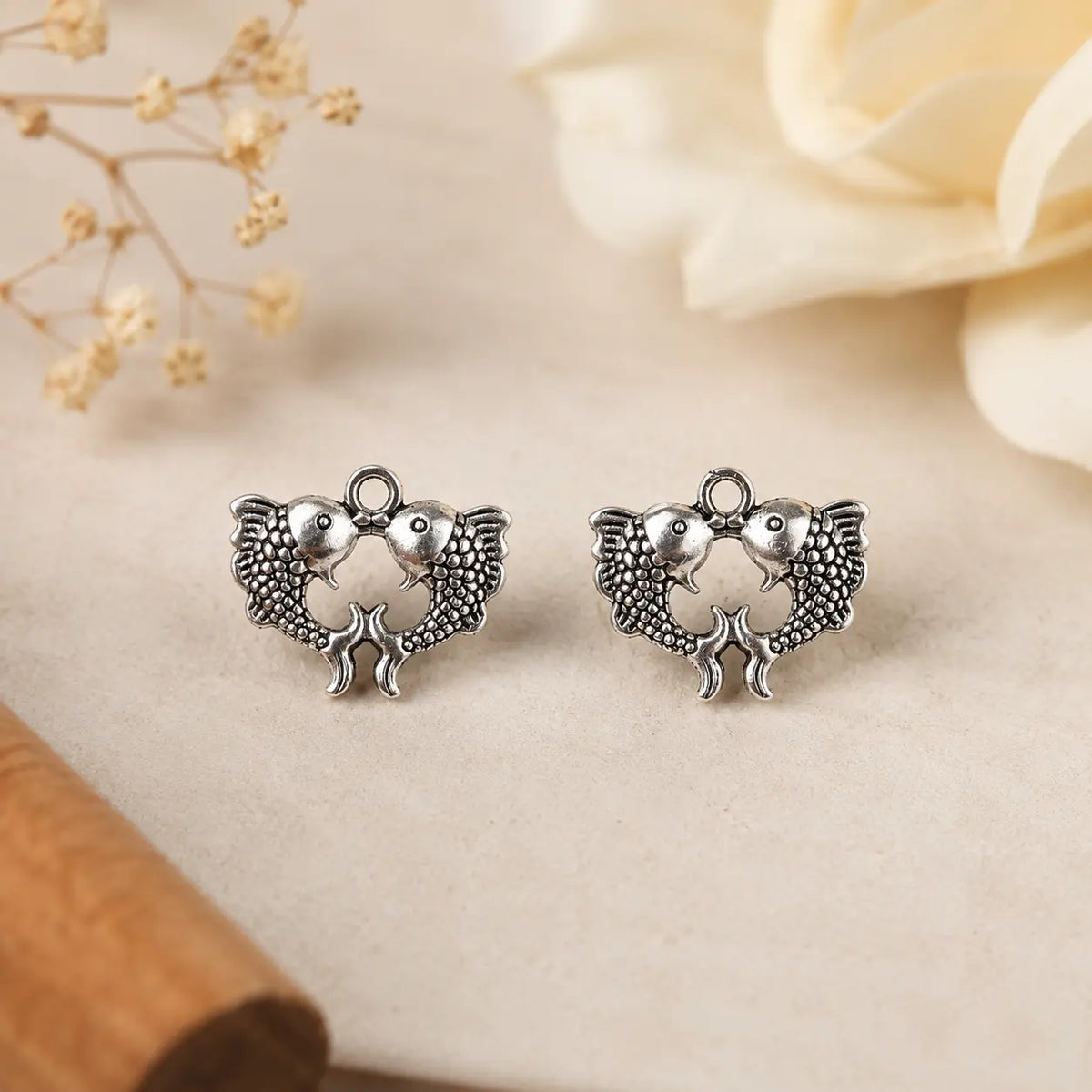 Dual Fish Metal Charms Silver - 1 Pc - Eva Fashion and Craft