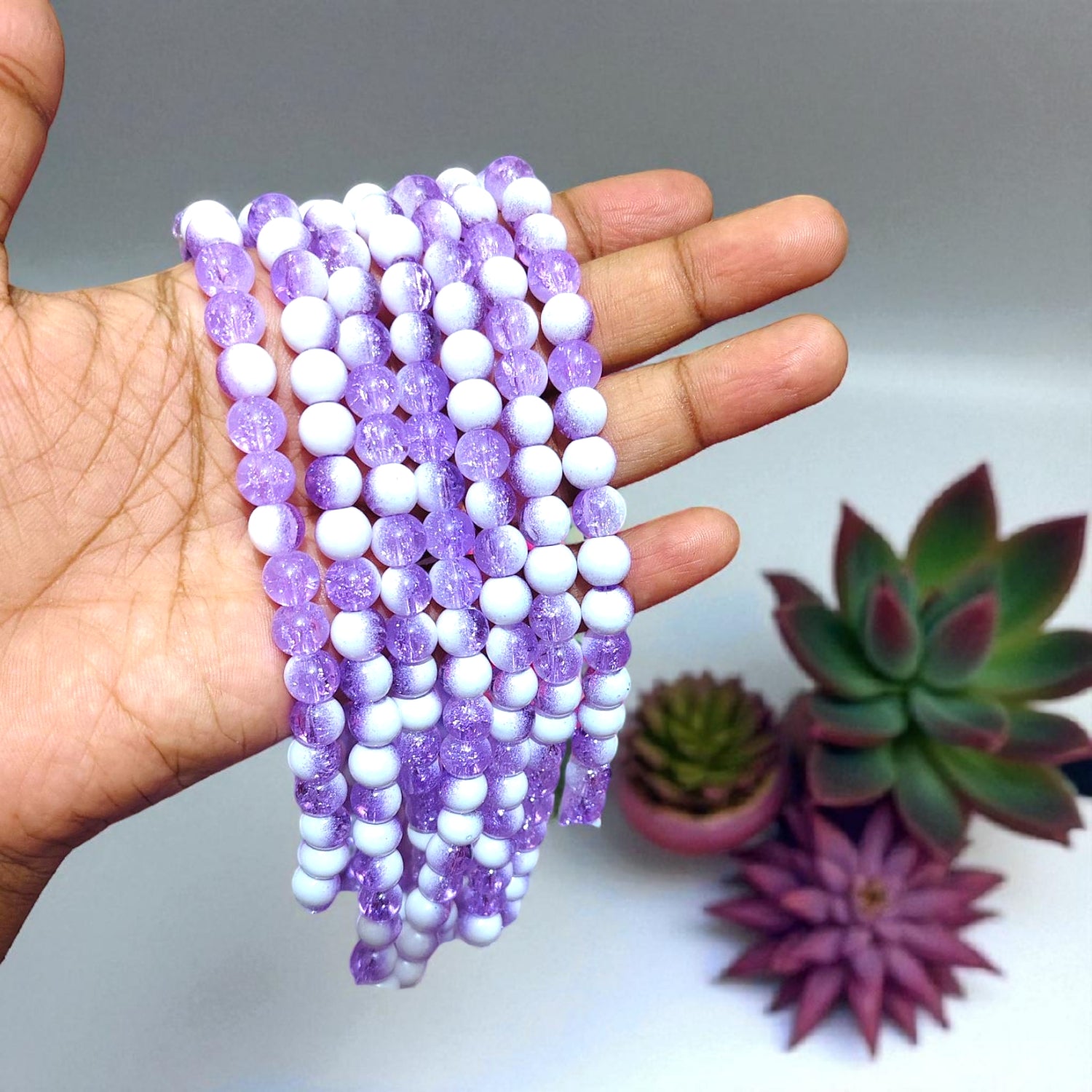 Violet and milky white dual tone crackle beads perfect for diy jewellery making