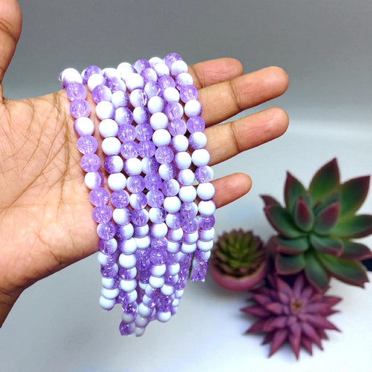 Violet and milky white dual tone crackle beads perfect for diy jewellery making